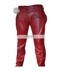 Kylie Jenner Burgundy Maroon Women Leather Pants