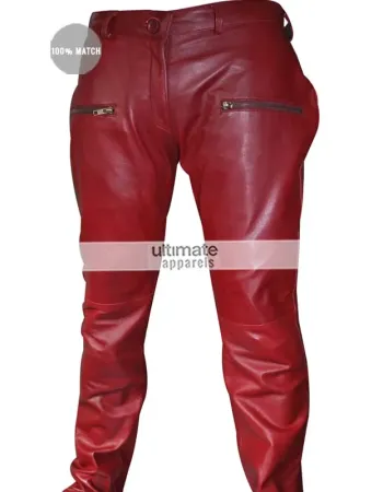 Kylie Jenner Burgundy Maroon Women Leather Pants