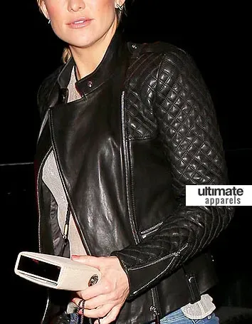 Kate Hudson Black Quilted Biker Leather Jacket
