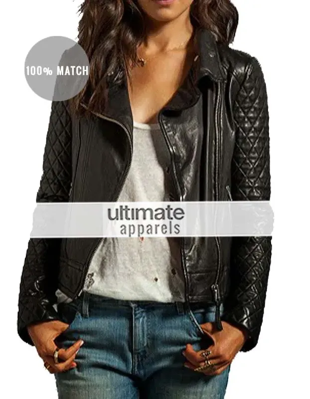 Kate Hudson Black Quilted Biker Leather Jacket