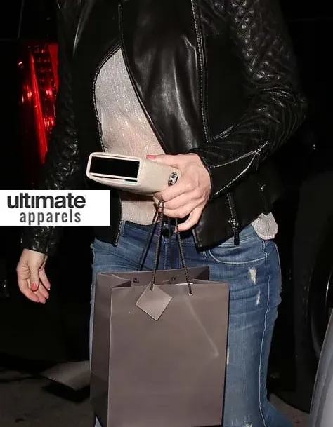 Kate Hudson Black Quilted Biker Leather Jacket