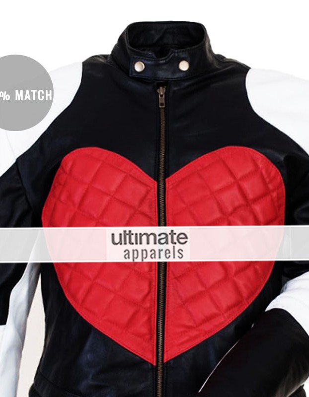 Kylie Minogue Red Heart Timebomb Black & White Motorcycle Jacket Kylie Minogue Red Heart Timebomb Black & White Motorcycle Jacket