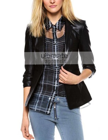 Ladies Elizabeth and James Black Leather Blazer