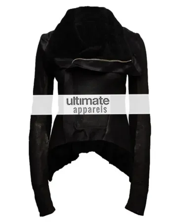 Rihanna Womens Black Shearling Asymmetrical Zipper Jacket