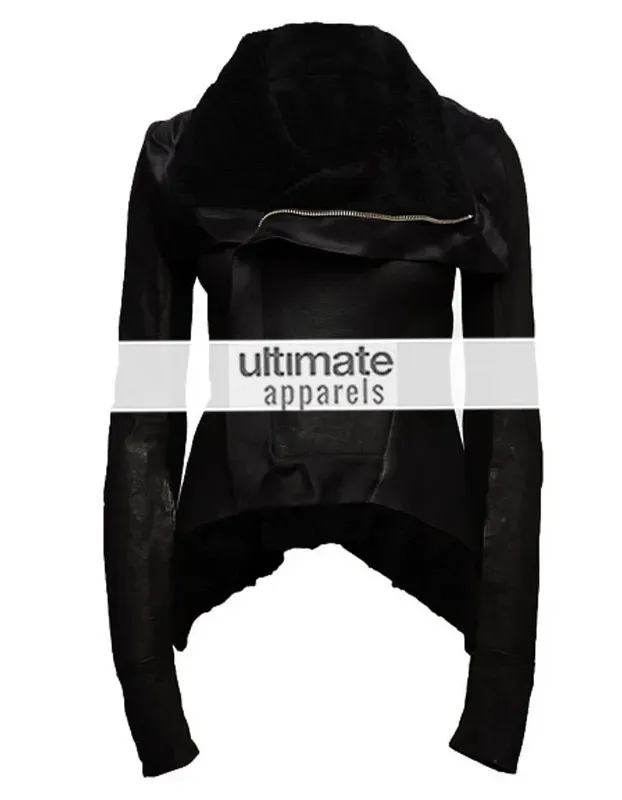 Rihanna Womens Black Shearling Asymmetrical Zipper Jacket Rihanna Womens Black Shearling Asymmetrical Zipper Jacket