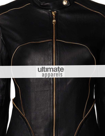 Versace Women Black Zip Trim Biker Slim Fit Jacket