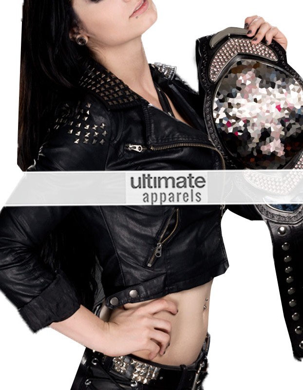 WWE Paige NXT Black Studded Black Biker Ladies Jacket