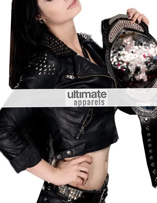 WWE Paige NXT Black Studded Black Biker Ladies Jacket WWE Paige NXT Black Studded Black Biker Ladies Jacket