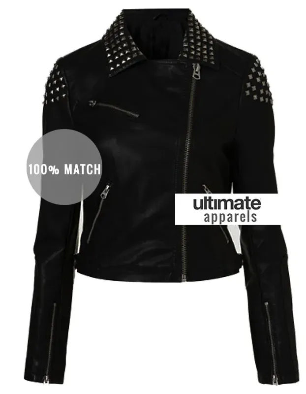 WWE Paige NXT Black Studded Black Biker Ladies Jacket WWE Paige NXT Black Studded Black Biker Ladies Jacket